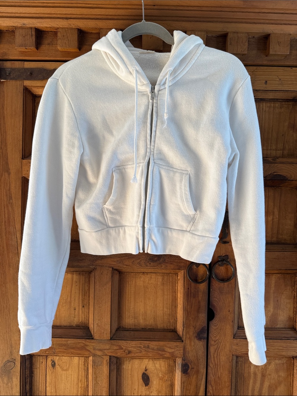 Brandy Melville White Full-Zip Hooded Fleece